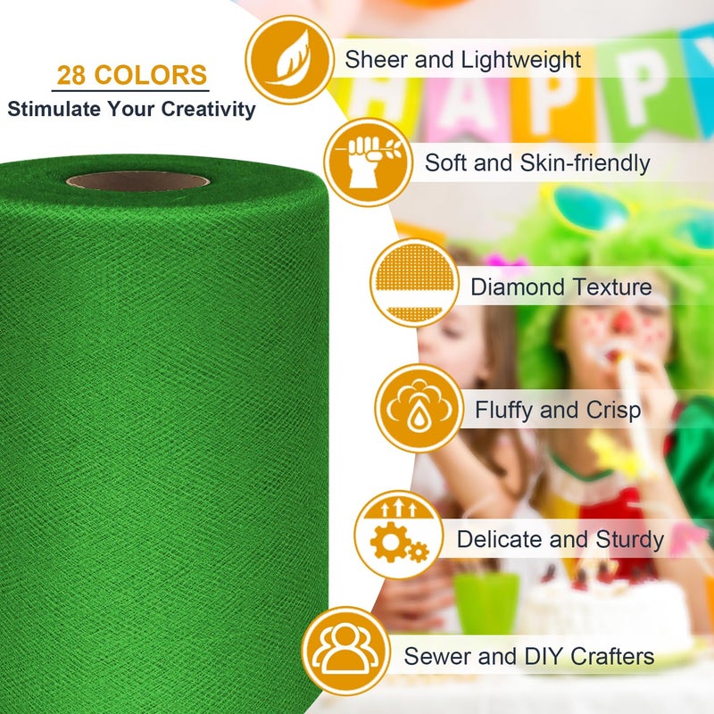 Ableme Deco Tulle Fabric Roll 6 Inch by 100 Yards (300 ft) Green Tulle Ribbon Mesh Netting for DIY Tutu Skirt Gift Wrapping Wedding Baby Shower Birthday Halloween Party Decorations, 34 Colors (Emerald Green) - Image 3